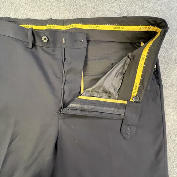 Adolfo Pants Mens 38x32 Black Wool Cashmere Super 140s Dress Slacks Flat Front - Picture 5 of 14